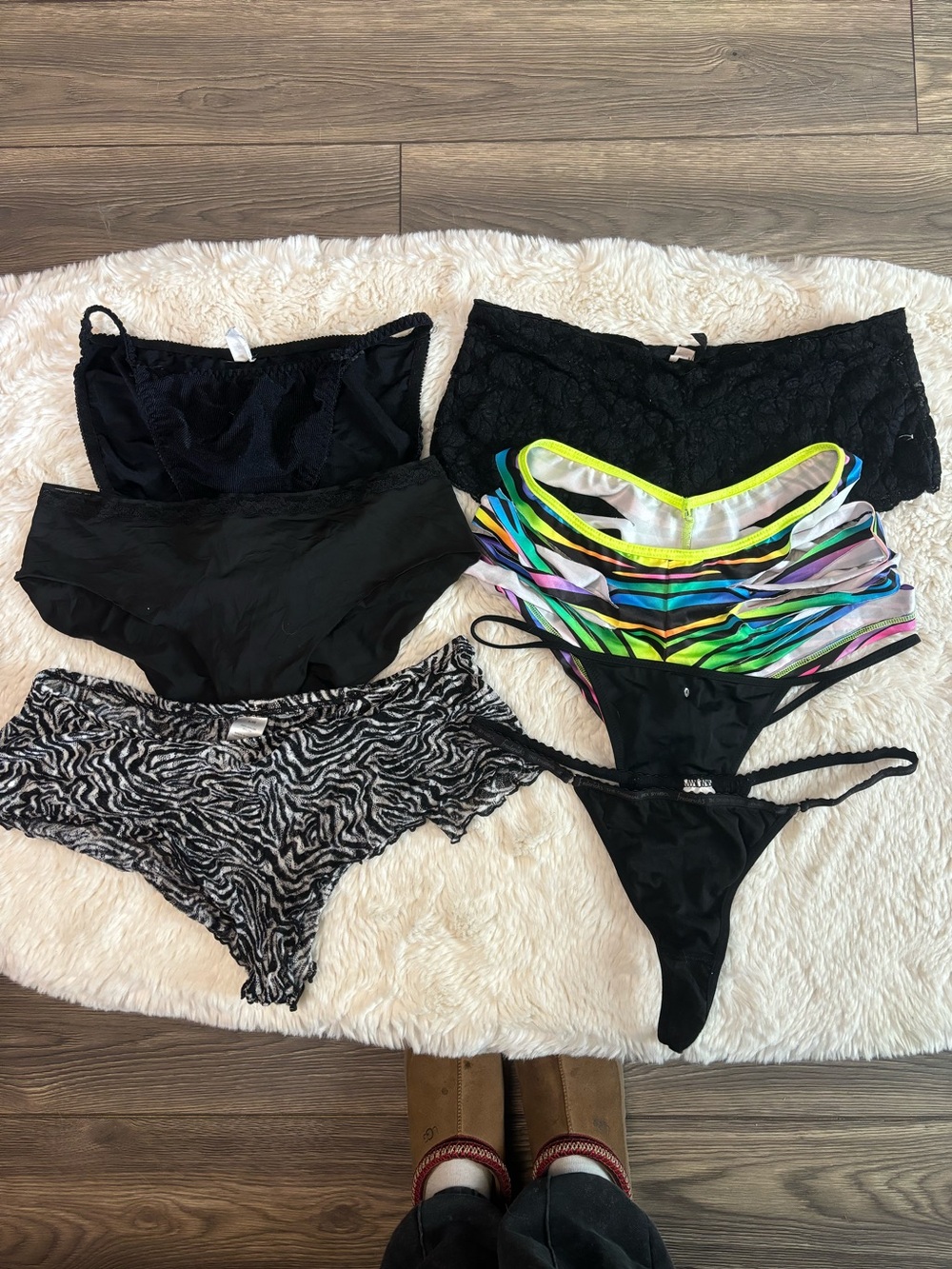 Mixed Brands Multi Color Lace Satin Cotton Thong Panties Bundle Size L
